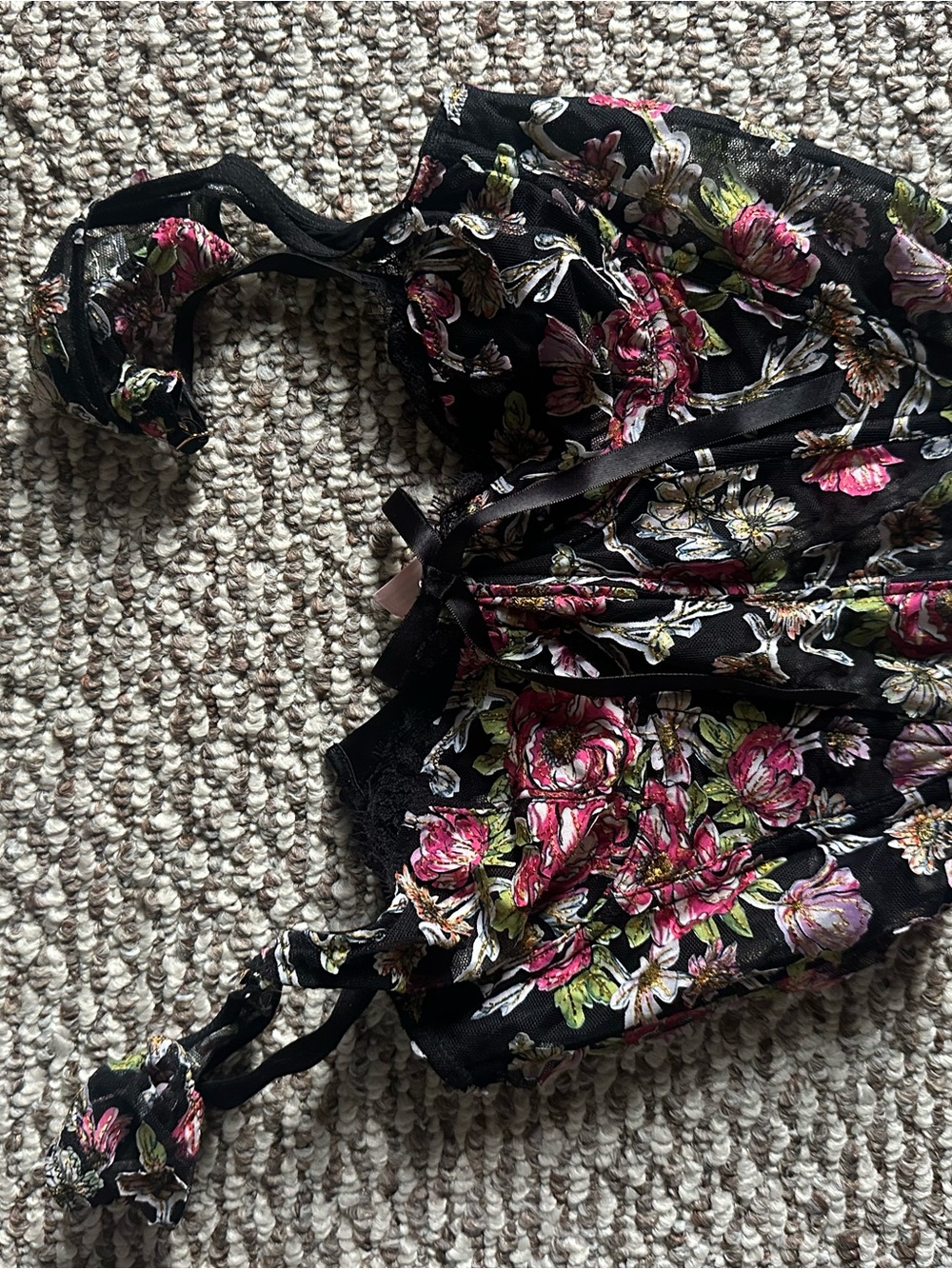 Victoria Secret Dream Angels Black Floral Tie-Strap bra